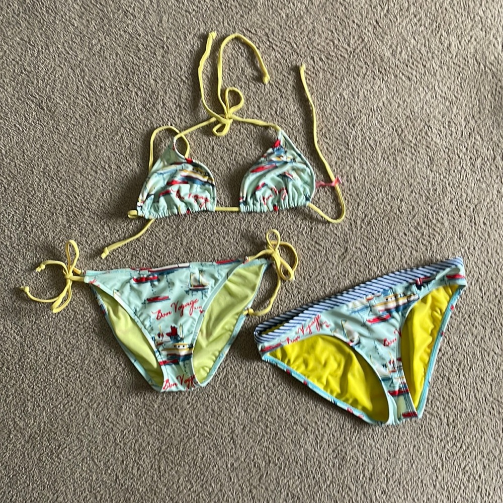 3 piece sail boat bikini set adjustable